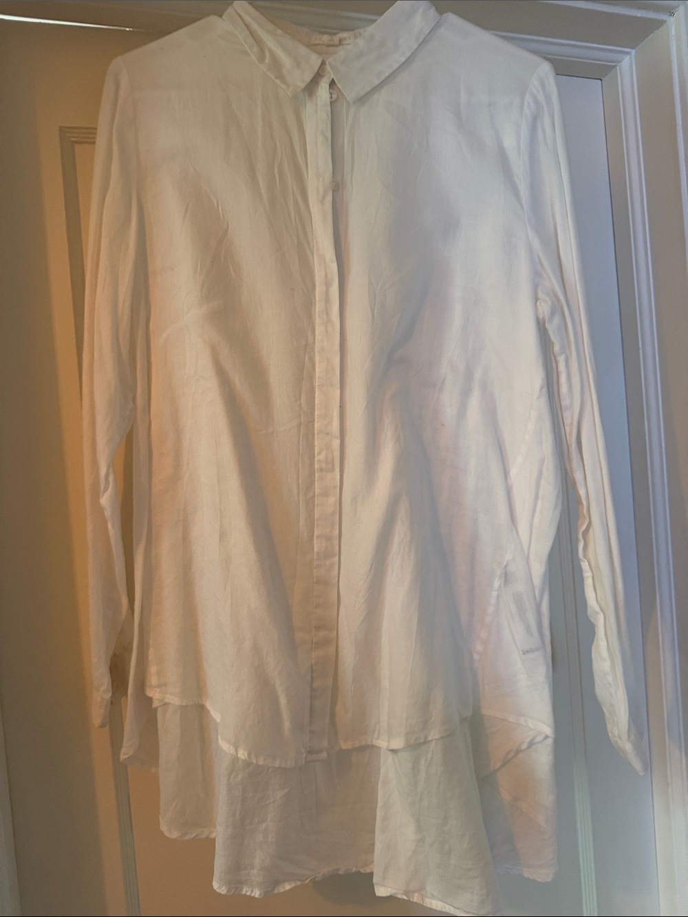 White Long-Sleeve Button-Up lightweight cotton blouse